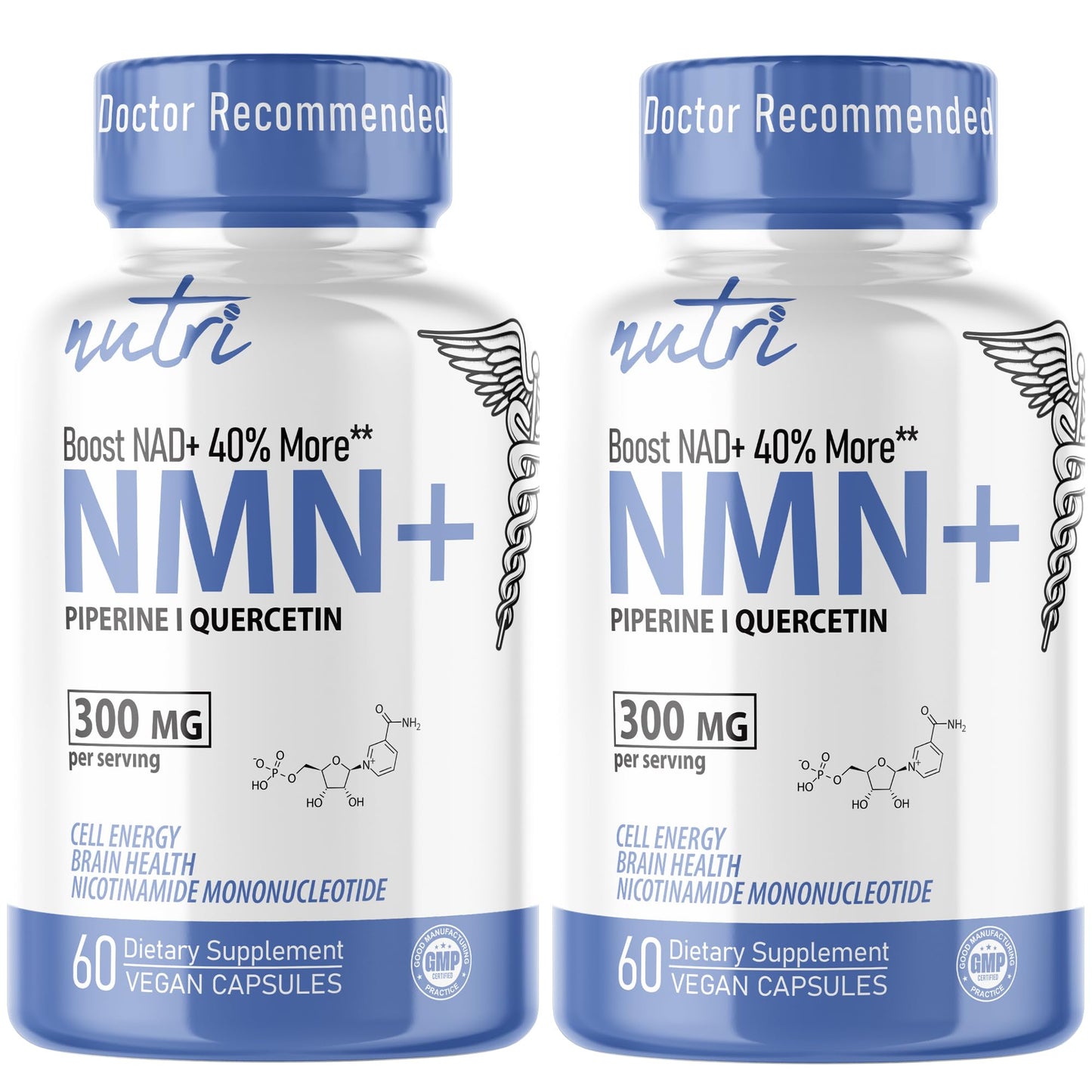NMN Supplement 300mg NAD Supplement - (2 Pack) Nutri Ultra High Absorption Stabilized NMN Nicotinamide Mononucleotide, 40% More NAD+ w/ Quercetin Phytosome & Black Pepper - mnm supplement 120 Capsules Nature's FusionsBuy Supplements Australia