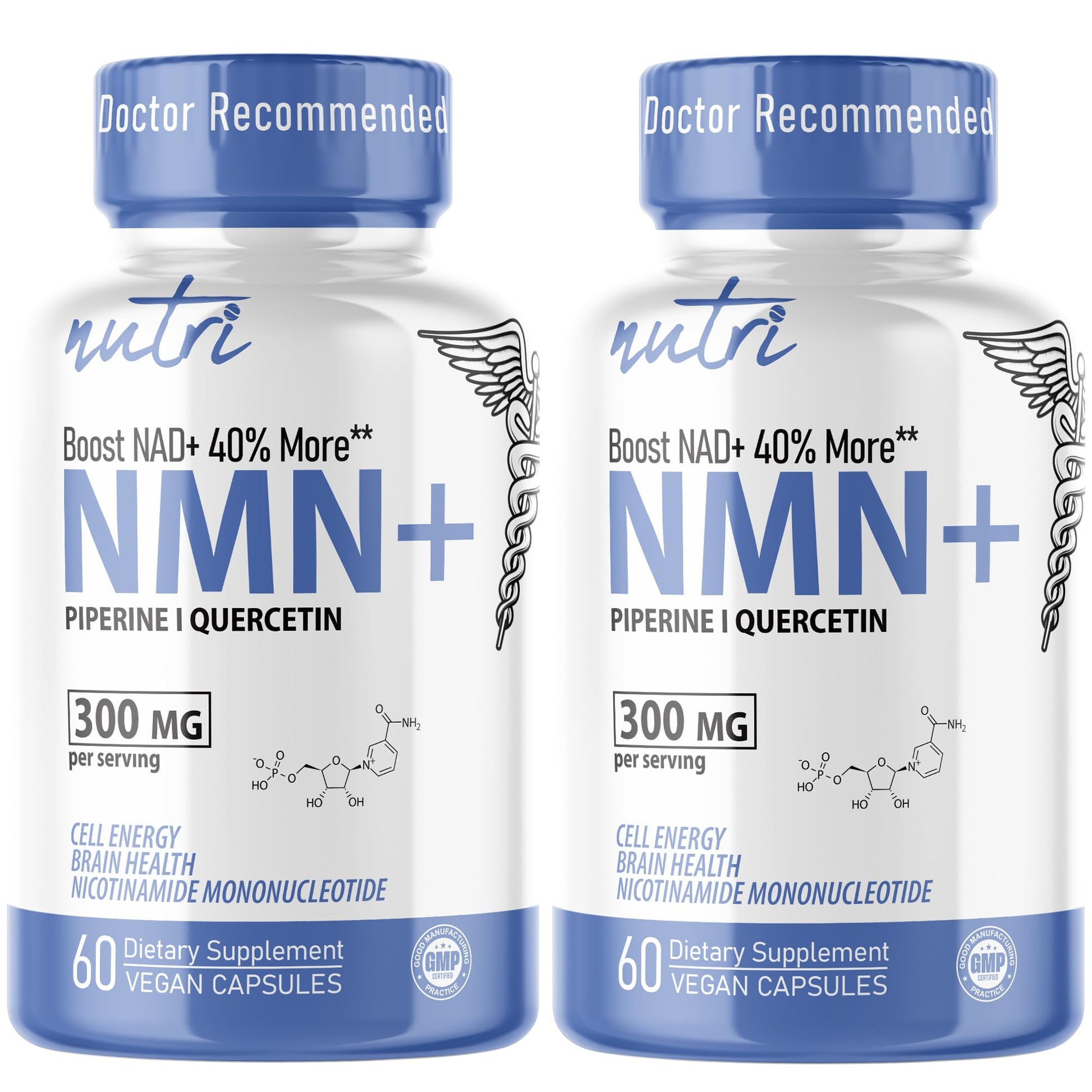 NMN Supplement 300mg NAD Supplement - (2 Pack) Nutri Ultra High Absorption Stabilized NMN Nicotinamide Mononucleotide, 40% More NAD+ w/ Quercetin Phytosome & Black Pepper - mnm supplement 120 Capsules Nature's FusionsBuy Supplements Australia
