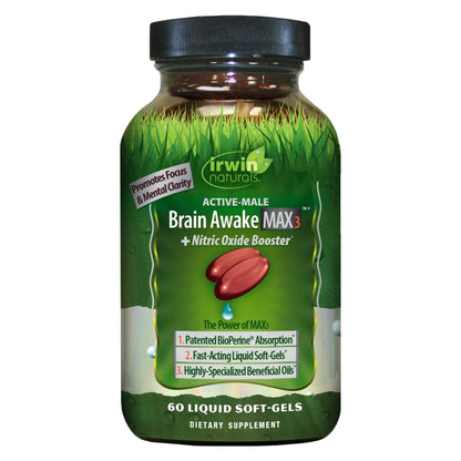 Irwin Naturals Brain Awake Max3 + Nitric Oxide Booster 60 Count Irwin Naturals