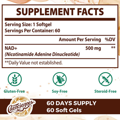 Caenciennes Liposomal NAD+ 500 MG Supplement, True NAD Plus Supplement, Superior Absorption, Boost NAD+ More Efficient Than Nicotinamide Riboside for Cellular Energy, Healthy Aging, 60 Serving CaenciennesBuy Supplements Australia