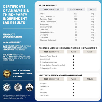 Liposomal NAD+ Supplement Extra Strength | Urolithin A, Resveratrol, CoQ10 - Women & Men - ALA, Green Tea, Quercetin, Lycopene | High Purity, Energy & Regeneration - Made in USA – 60ct VitamaxBuy Supplements Australia