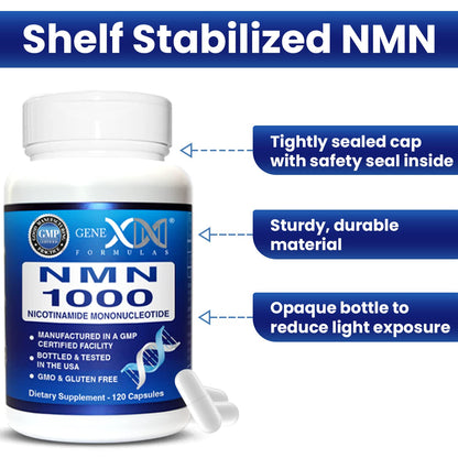 Genex Formulas NMN 1000mg - 99% Pure Shelf Stabilized Supplement Capsules for Increased NAD Levels & Healthy Aging, GMP Certified, 1000mg per Serving, 120 Capsules Genex FormulasBuy Supplements Australia