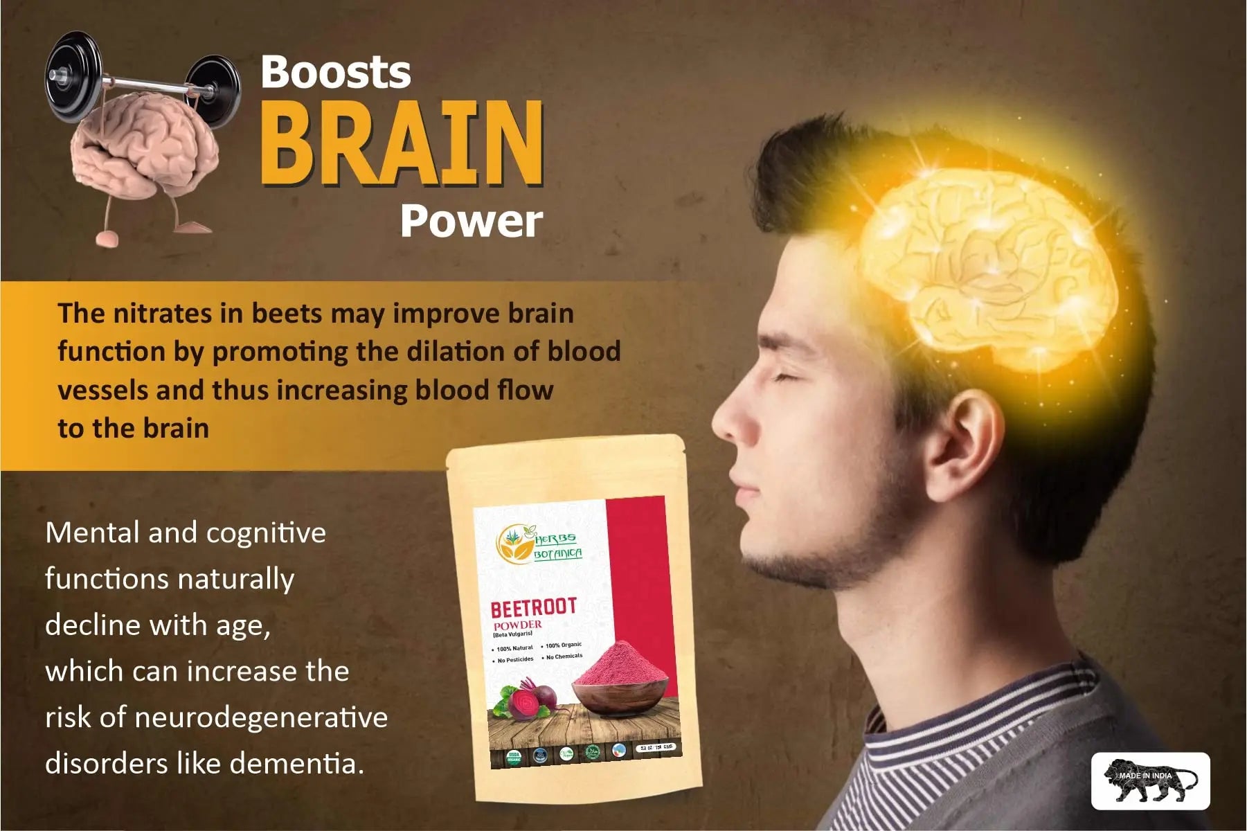 Herbs Botanica Beetroot Powder Organic for Baking and Smoothies | Nitric Oxide Suppement Herbs Botanica