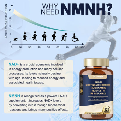 Totaria NMNH 500mg (Dihydronicotinamide Mononucleotide), Premium NMN Alternative Supplement w/Niacinamide (Vitamin B3), Quercetin, Trans-Resveratrol, for NAD+, Skin Cell, Anti-Aging & Energy, 120 Ct TotariaBuy Supplements Australia