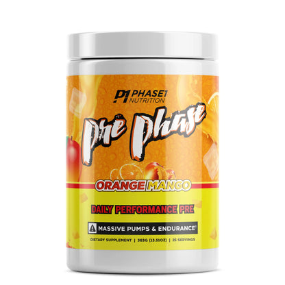 Pre Phase Daily Driver Orange Mango Pre Workout with 325mg Caffeine, Vitamin B12 Phase One Nutrition