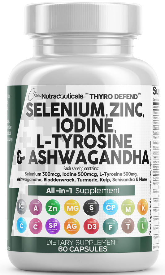 Clean Nutra Selenium 300mcg Iodine 500mcg Thyroid Support for Women & Men | L Tyrosine 500mg Ashwagandha Supplement Bladderwrack, Turmeric, Kelp, Schisandra Zinc Pills Capsule Supplements Clean NutraceuticalsBuy Supplements Australia