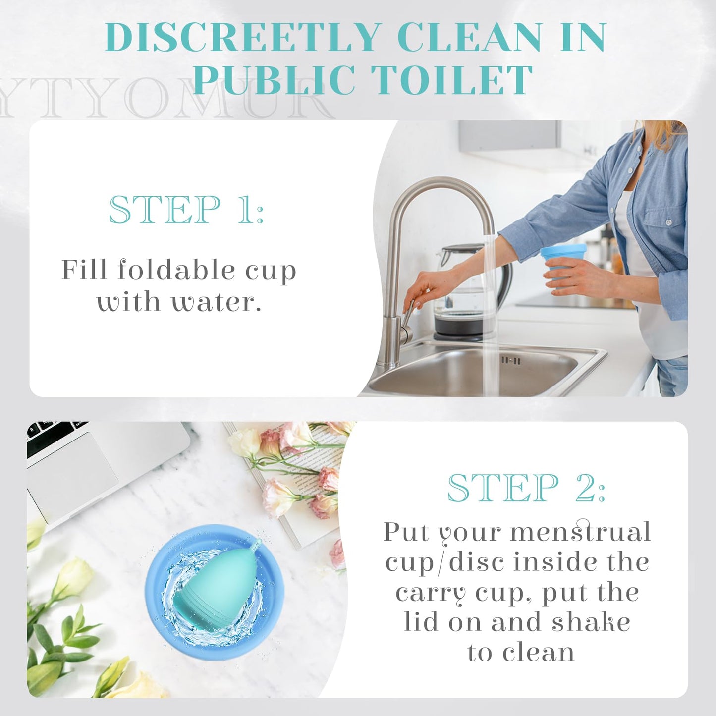 YTYOMUR Menstrual Cup Set, 2 Soft Period Cup Come with Collapsible Cleaner Cup YTYOMUR