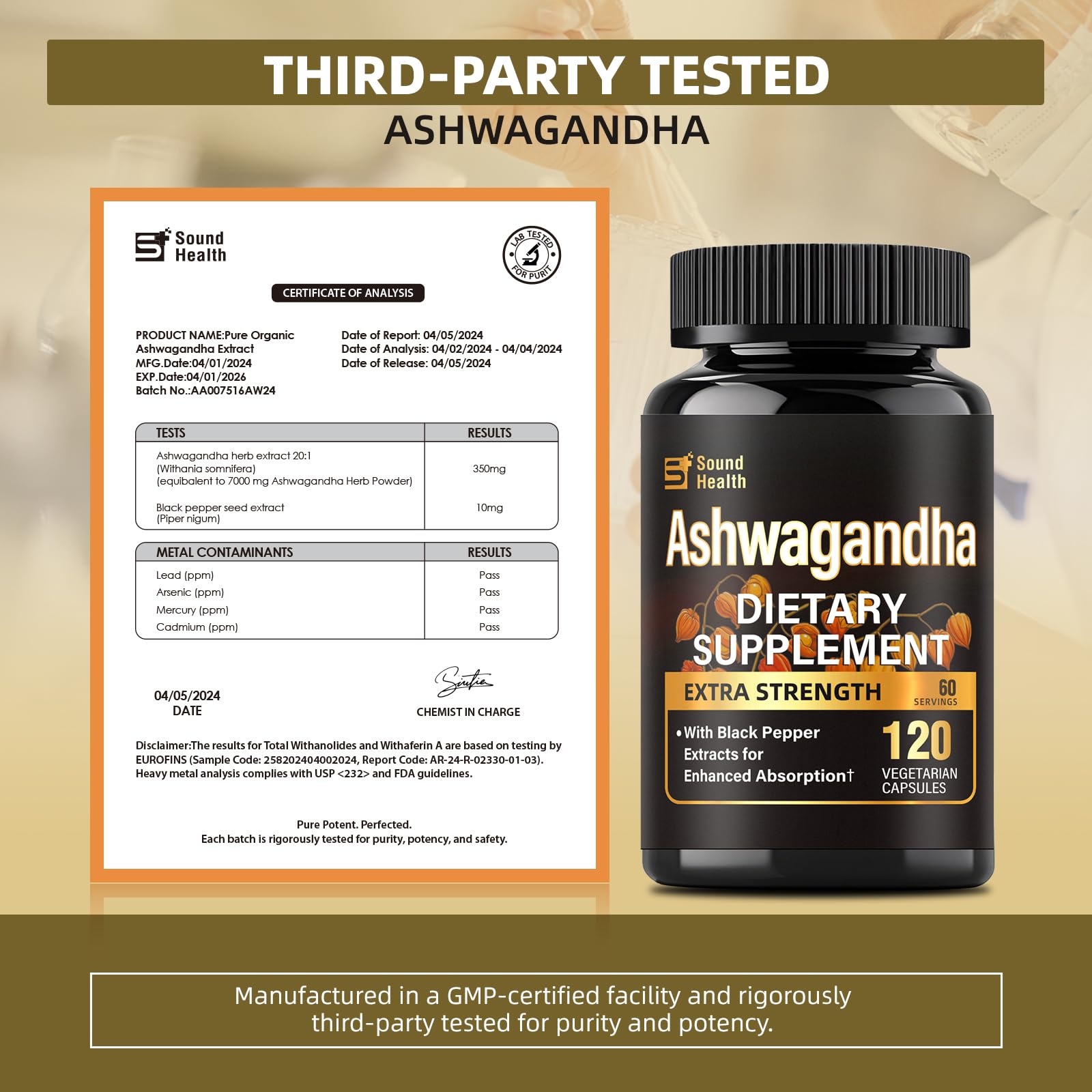 7000mg Ashwagandha Supplements Powder (20:1 Root Extract), 120 Organic Ashwagandha Capsules for Women & Men, Black Pepper & BioPerine for Absorption, Non GMO, Third-Party Tested, Gluten Free SoundHealthBuy Supplements Australia
