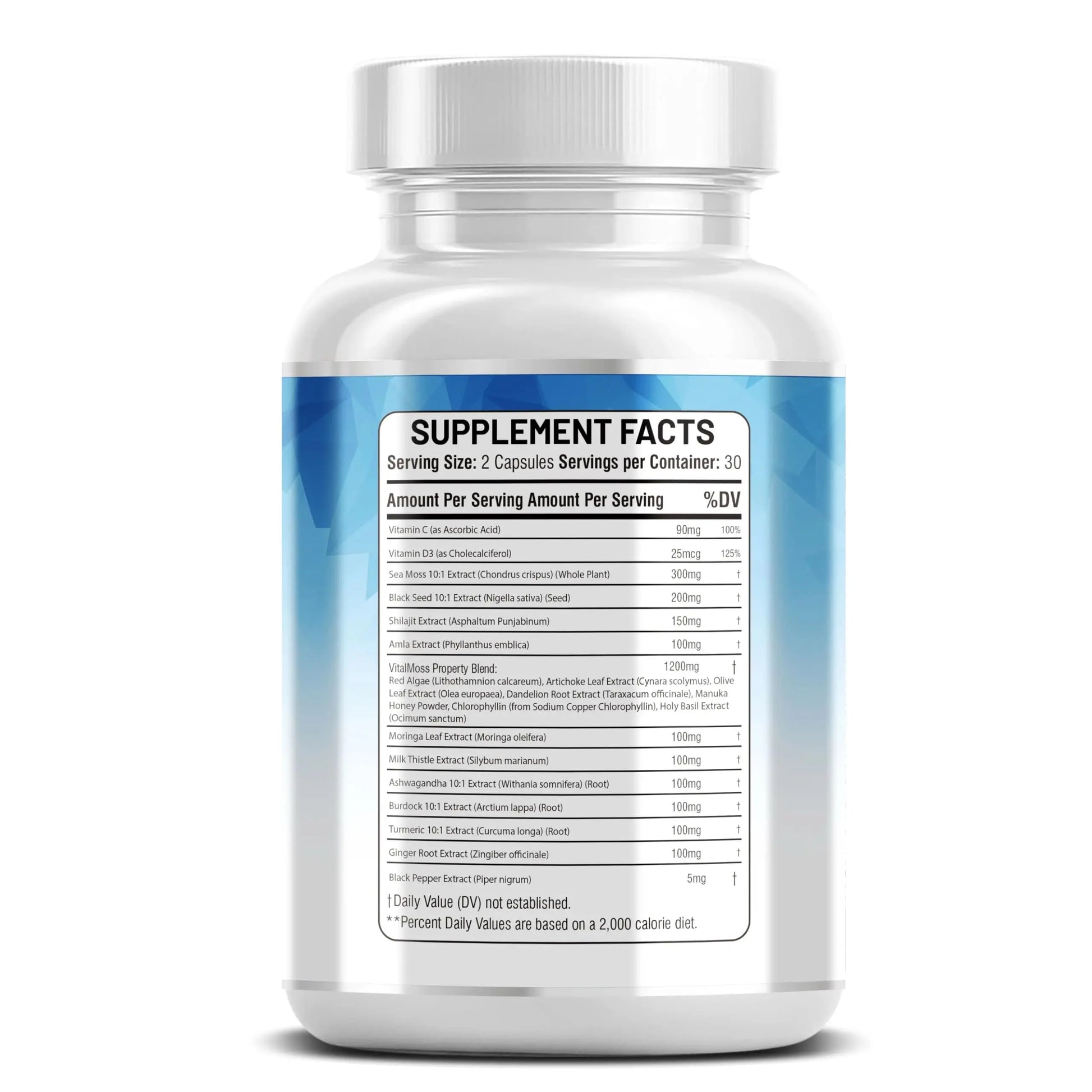 Kun Shafi Sea Moss Complex – with Black Seed Oil, Shilajit, Amla, Moringa, Turmeric, Ashwagandha & Burdock – Enriched with Vitamin C, D3, Chlorophyll, Manuka & Ginger – 60 Capsules Kun Shafi buy supplements Au