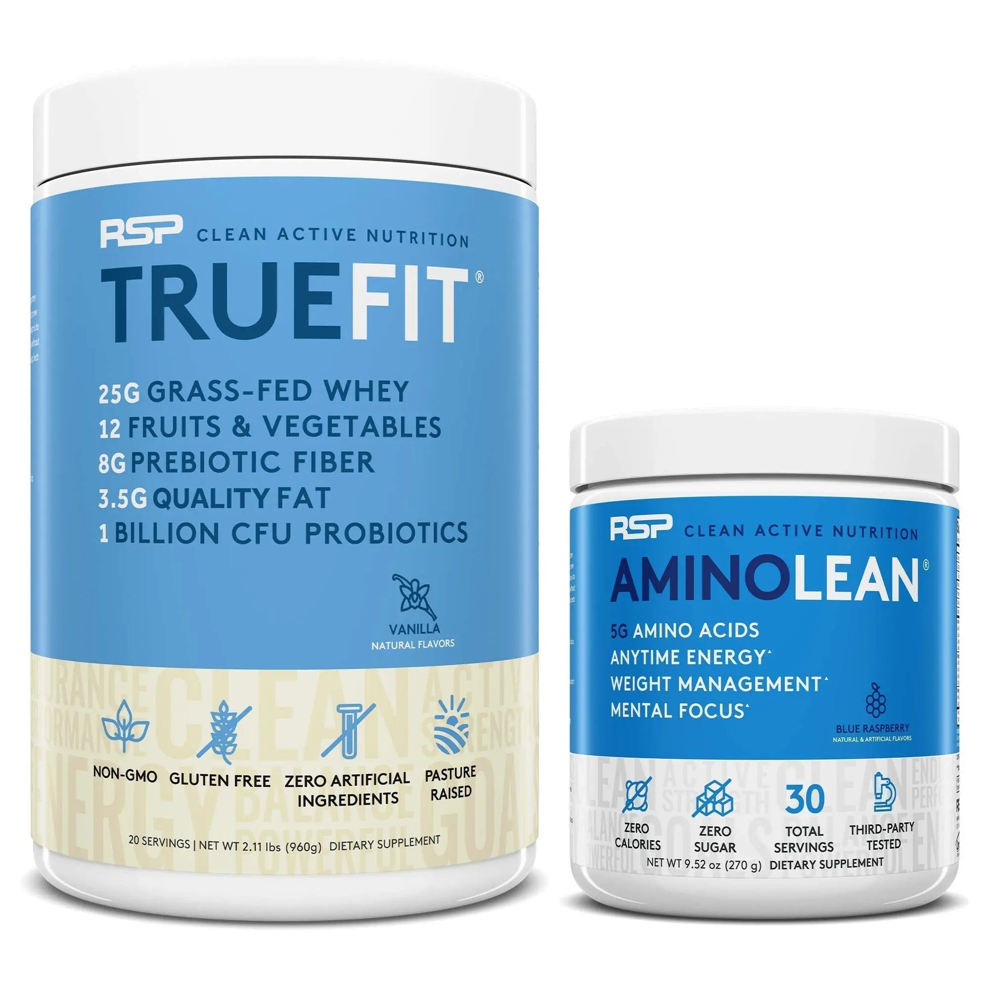 RSP NUTRITION AminoLean Pre Workout Energy (Blue Raspberry 30 Servings) with TrueFit RSP NUTRITION