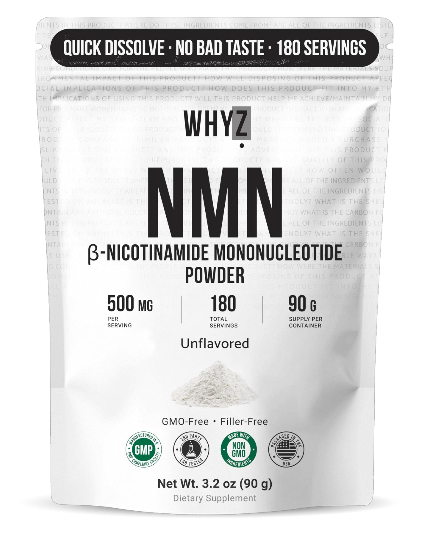 Pure NMN Powder Nicotinamide Mononucleotide Quick Dissolved NMN Supplement Powder 100% Unflavored NMN Supplement Supports NAD+ Levels Vegan Friendly Non-GMO, 90g WHYZBuy Supplements Australia