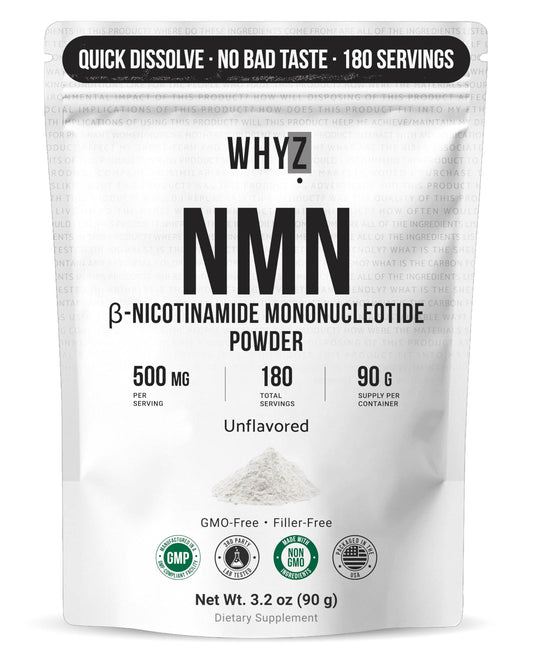 Pure NMN Powder Nicotinamide Mononucleotide Quick Dissolved NMN Supplement Powder 100% Unflavored NMN Supplement Supports NAD+ Levels Vegan Friendly Non-GMO, 90g WHYZBuy Supplements Australia