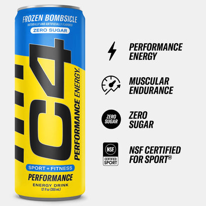 C4 Energy Drink 12oz (Pack of 24) - Frozen Bombsicle - Sugar Free Pre Workout Performance Cellucor