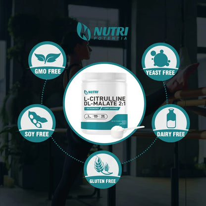 L-Citrulline Dl-Malate 2:1 Powder 500g, Pure L Citrulline Malate Supplement Preworkout NUTRI POTENTIA