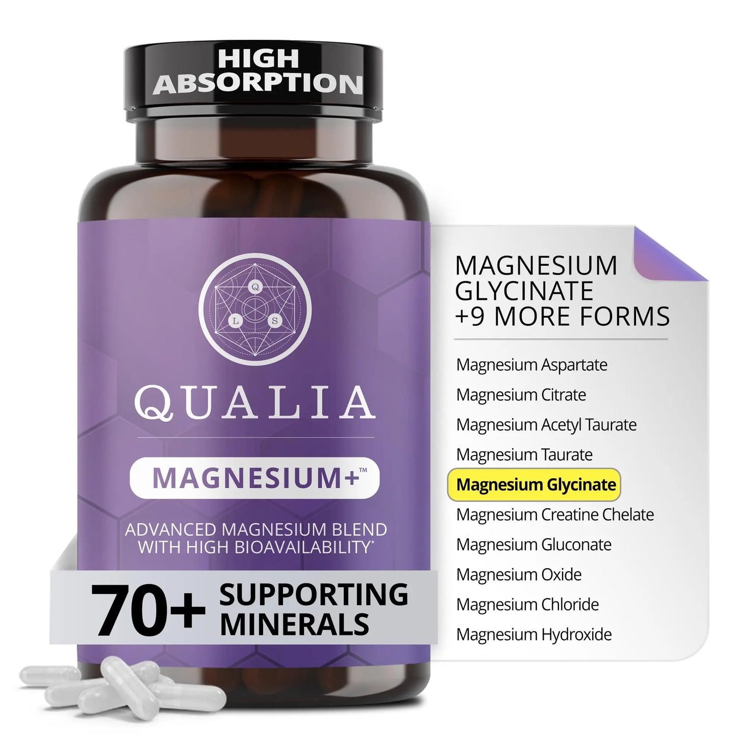 Qualia Magnesium+ | Doctor-Formulated. Premium Formula | High Bioavailability | 10 Forms of Magnesium & 70+ Minerals | Relaxed Mood, restful Sleep QUALIA LIFE SCIENCES