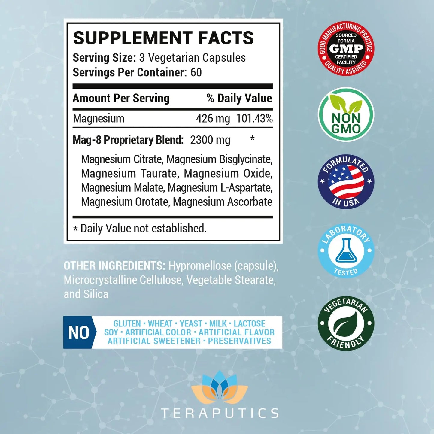 8 in 1 Magnesium Complex for Women & Men 426mg | 180 Vegan Capsules | MAG-8 Blend: Citrate, Bisglycinate, Malate, & More | Non-GMO Magnesio Complex Supplement | Provides 100% Daily Recommended Value Teraputics buy supplements Au