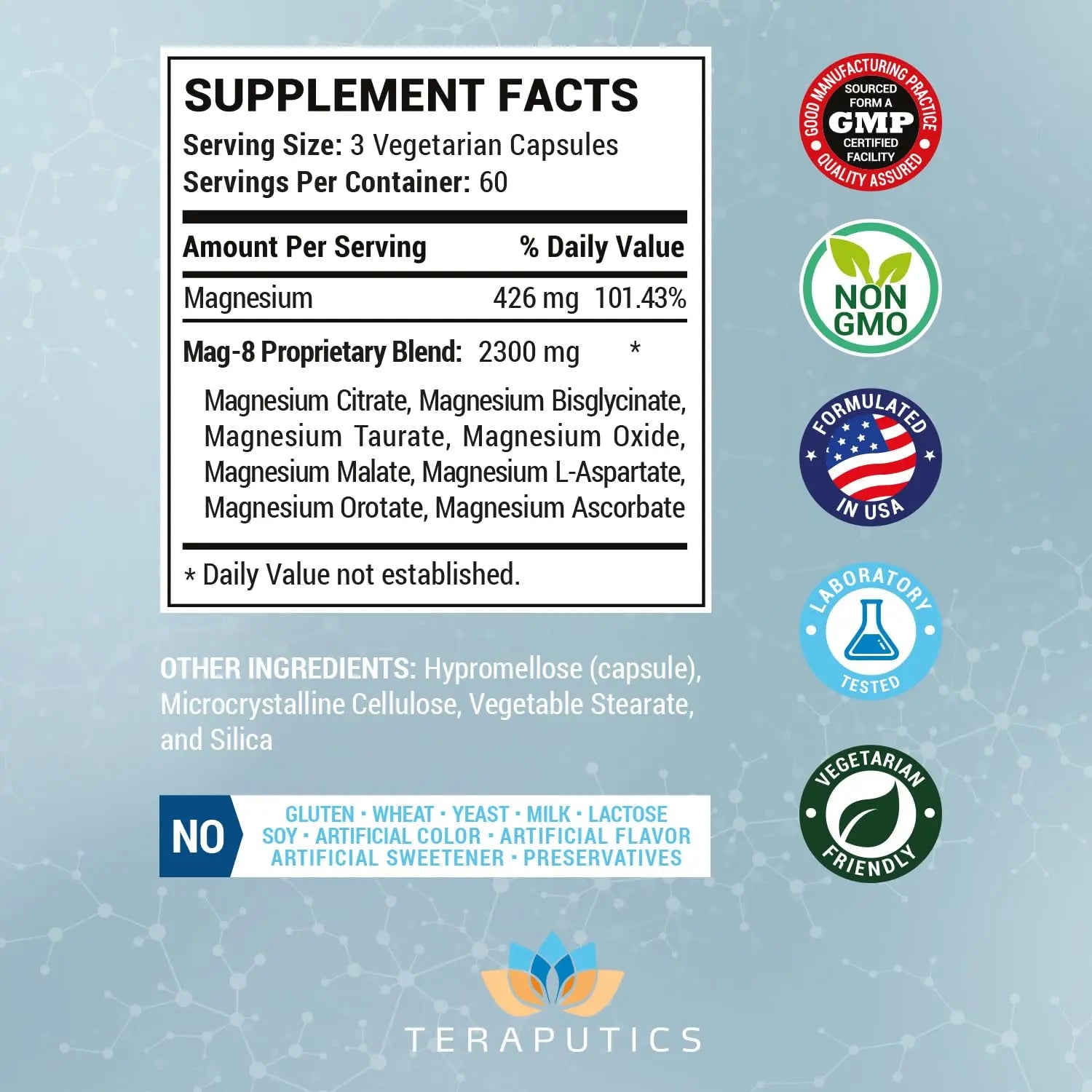 8 in 1 Magnesium Complex for Women & Men 426mg | 180 Vegan Capsules | MAG-8 Blend: Citrate, Bisglycinate, Malate, & More | Non-GMO Magnesio Complex Supplement | Provides 100% Daily Recommended Value Teraputics buy supplements Au