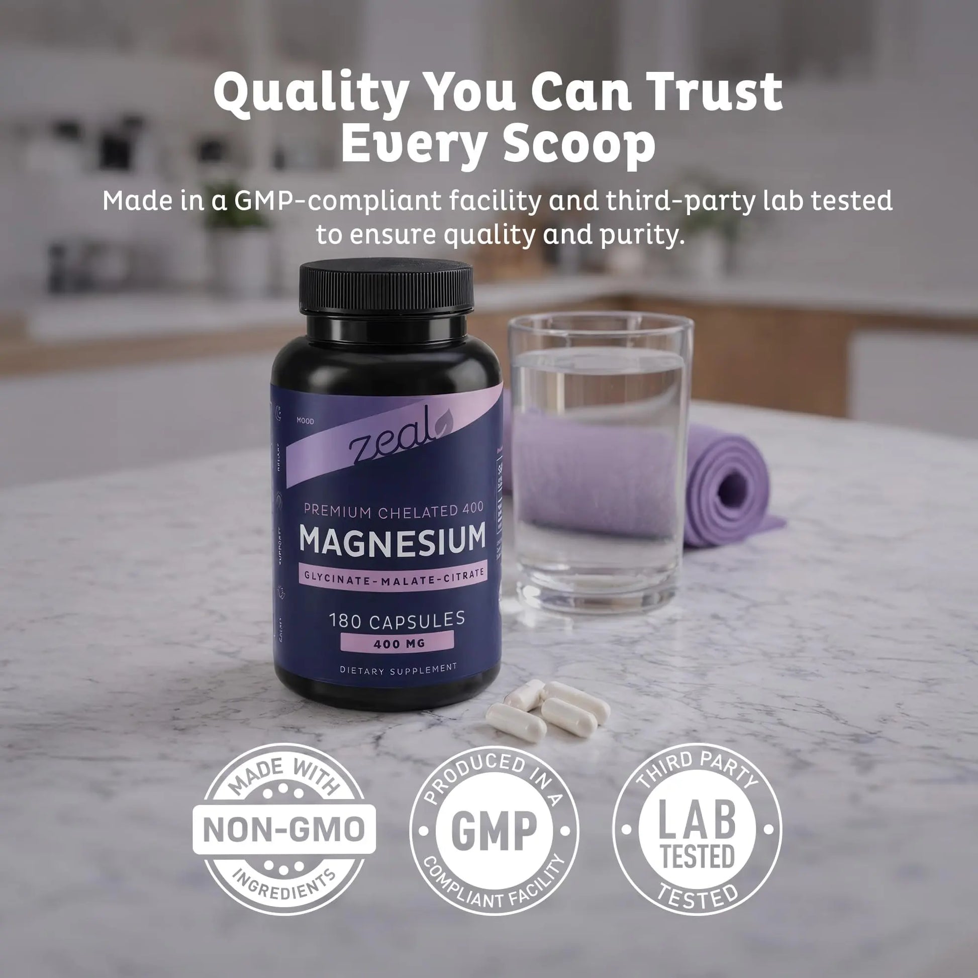 Zeal Naturals Triple Magnesium Complex Supplement - Glycinate, Malate, Citrate | 400mg, 180 Capsules | High Absorption Chelated Magnesium for Sleep, Mood, Muscle Recovery, Relaxation Zeal Naturals buy supplements Au