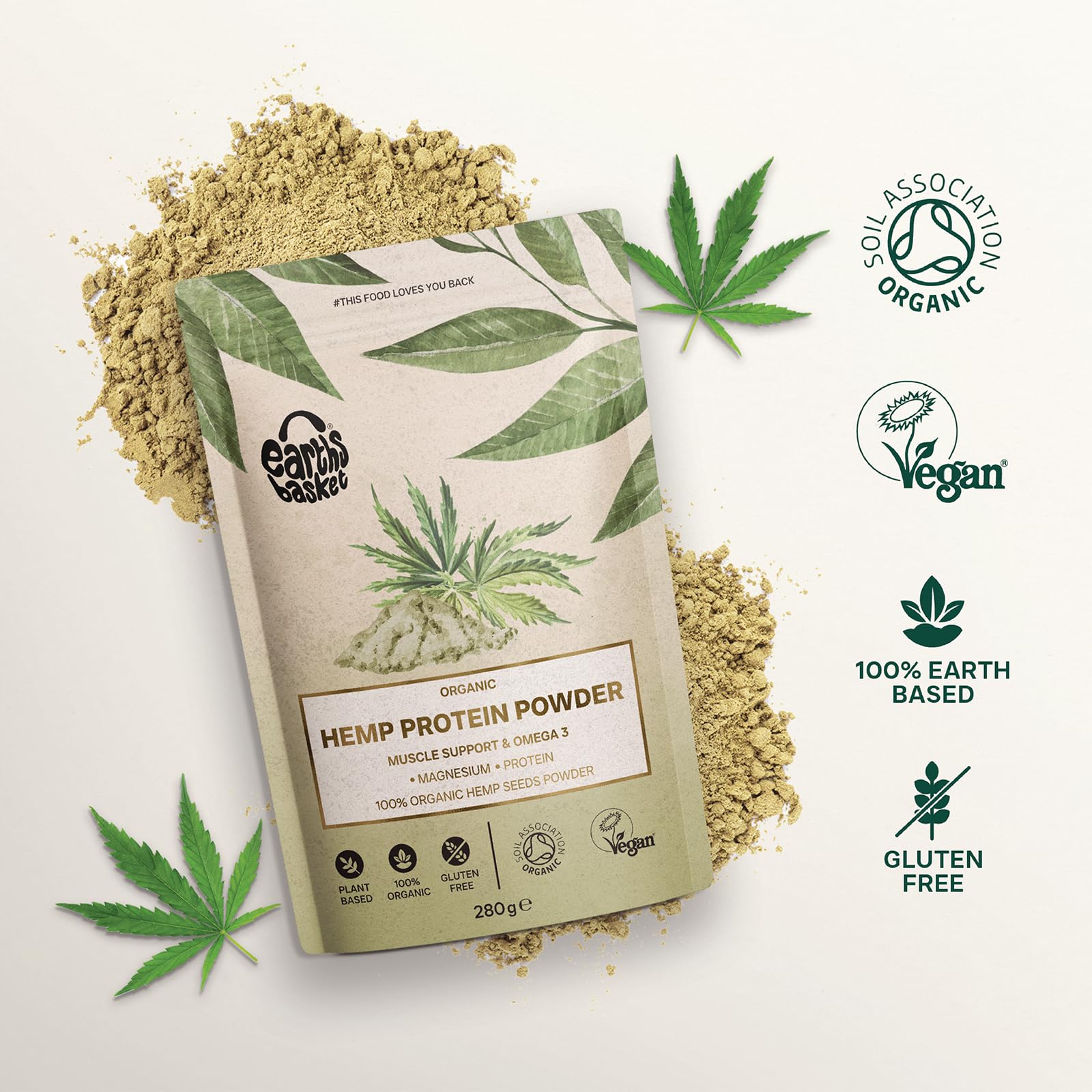 Earths Basket Organic Hemp Protein Powder,280g Natural, Unflavoured, Vegan, Gluten Free EARTHS BASKET