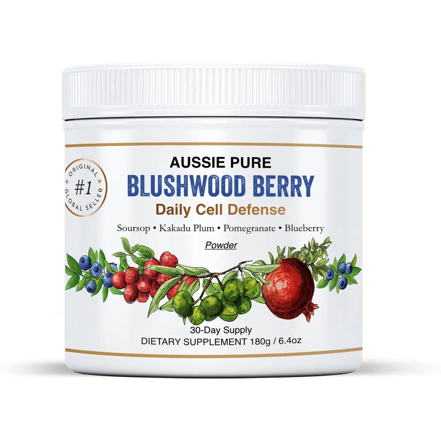 Aussie Pure Blushwood Berry daily cell defense powder container on a white background