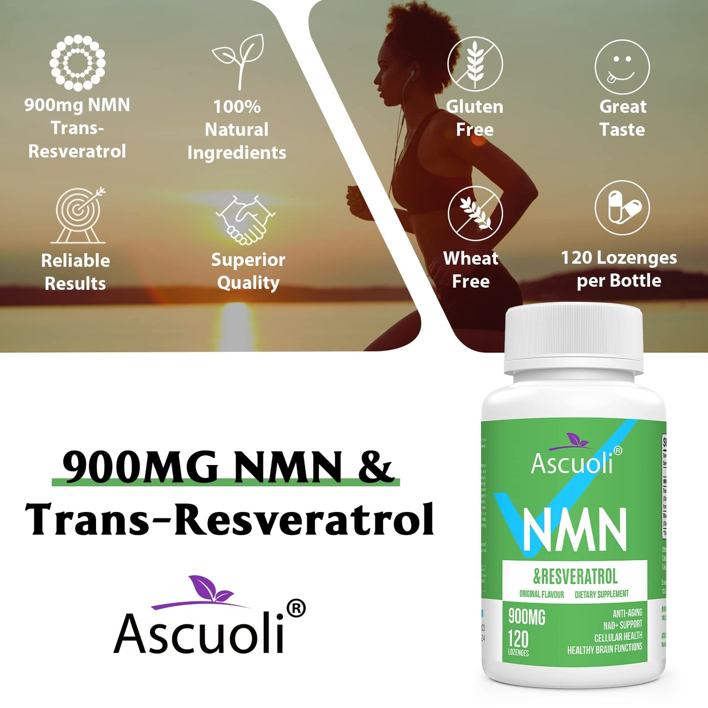 Sublingual NMN 500mg + Trans-Resveratrol 400mg, 3-in-1 Advanced Formula 99% Pure NMN Resveratrol Supplement for Boost* NAD, Cell, Immune, Energy & Muscle, Anti-Aging, 120 Lozenges (120-Day Supply) AscuoliBuy Supplements Australia