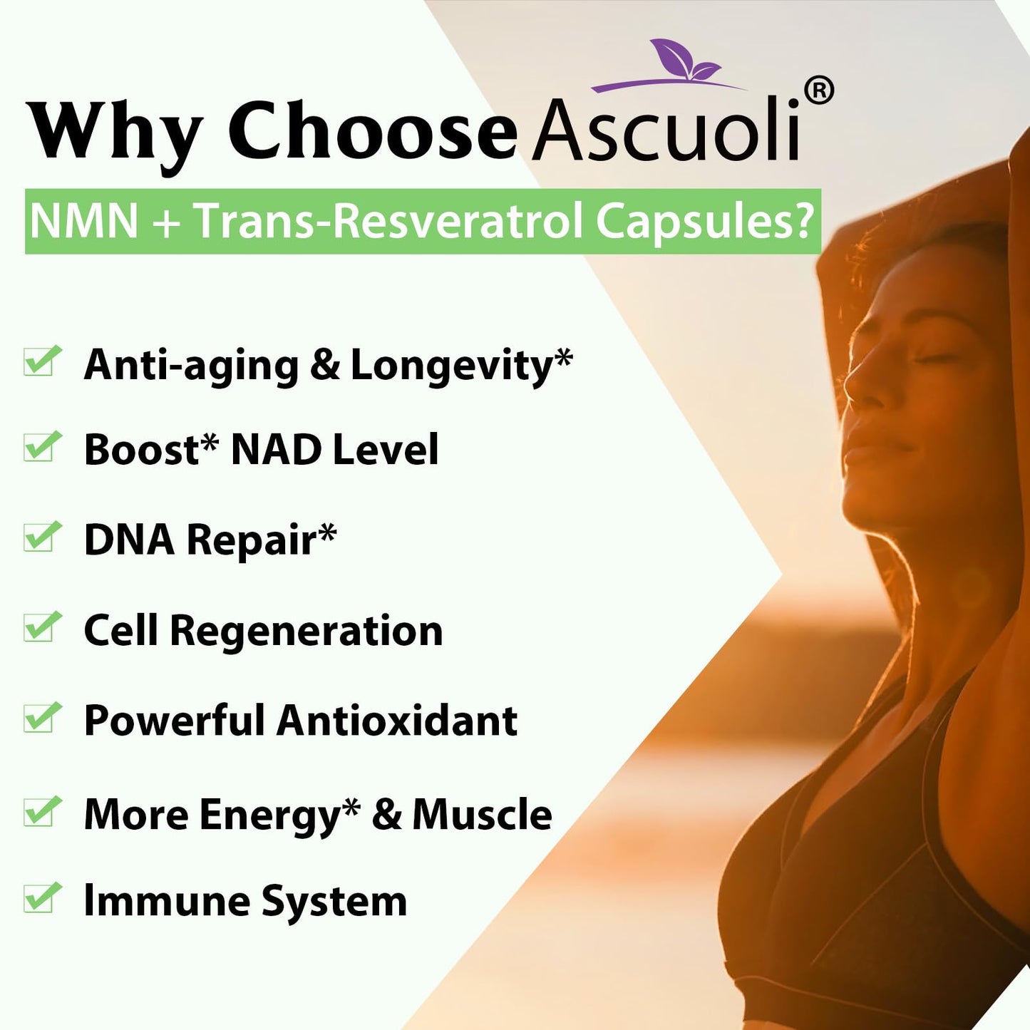 99% Ultra Purity NMN 500mg + Trans-Resveratrol 600mg, 1150mg NMN Resveratrol Supplement, 3-in-1 Advanced Formula for Boost* NAD, Cell, Immune, Energy & Muscle, Healthy Aging, Stabilized Form - 60 Caps AscuoliBuy Supplements Australia