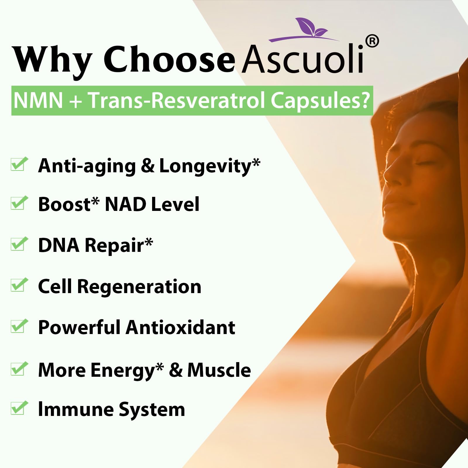 99% Ultra Purity NMN 500mg + Trans-Resveratrol 600mg, 1150mg NMN Resveratrol Supplement, 3-in-1 Advanced Formula for Boost* NAD, Cell, Immune, Energy & Muscle, Healthy Aging, Stabilized Form - 60 Caps AscuoliBuy Supplements Australia