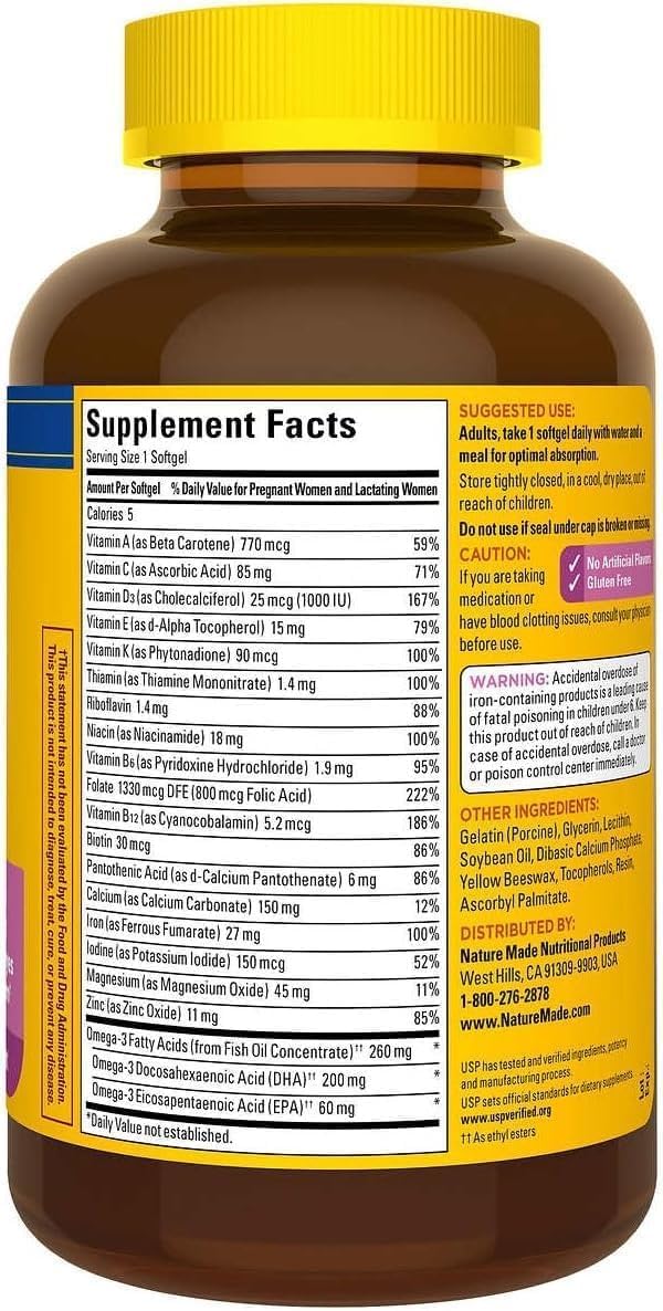Nature Made Prenatal with Folic Acid + DHA, 200mg Prenatal Vitamin and Mineral Supplement Generic
