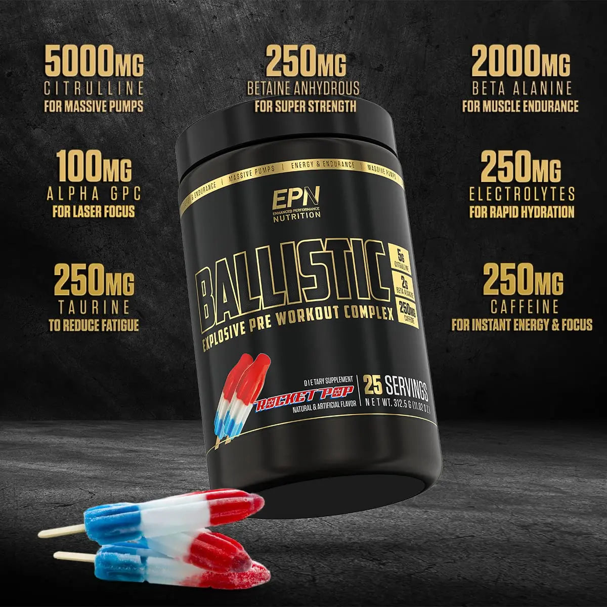 BALLISTIC Pre Workout | #1 New Pre Workout Powder w/ Nitric Oxide Booster, Electrolytes EPN Supplements