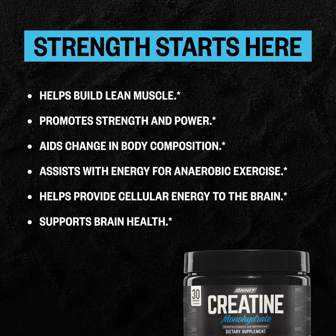 ONNIT Creatine Monohydrate Powder, IGEN™ Non-GMO Tested – 5g Premium Creatine for Muscle Strength, Power & Lean Mass, Supports Brain Health & Cellular Energy, Unflavored, 30 Servings, 5.29 oz 2-Pack ONNITBuy Supplements Australia