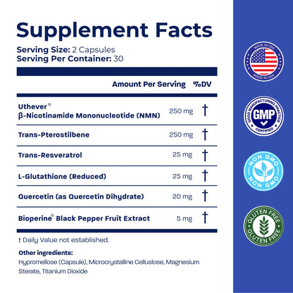 BONE SCIENCE Uthever NMN & Pterostilbene 6-in-1 Complex with Resveratrol, Glutathione & BioPerine - High Purity Stabilized NAD+ Precursor for Healthy Aging & Cellular Energy - 60 Vegetarian Capsules BONE SCIENCEBuy Supplements Australia