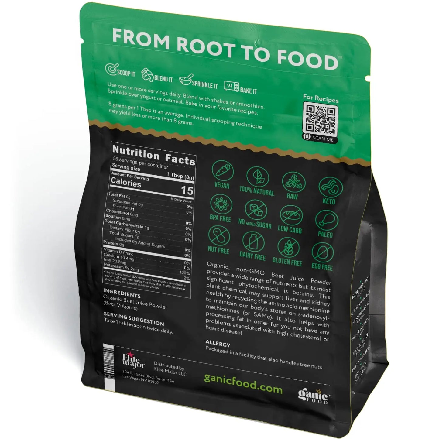 Ganic Food Organic Beet Root Juice Powder, 16 Ounces Ganic Food