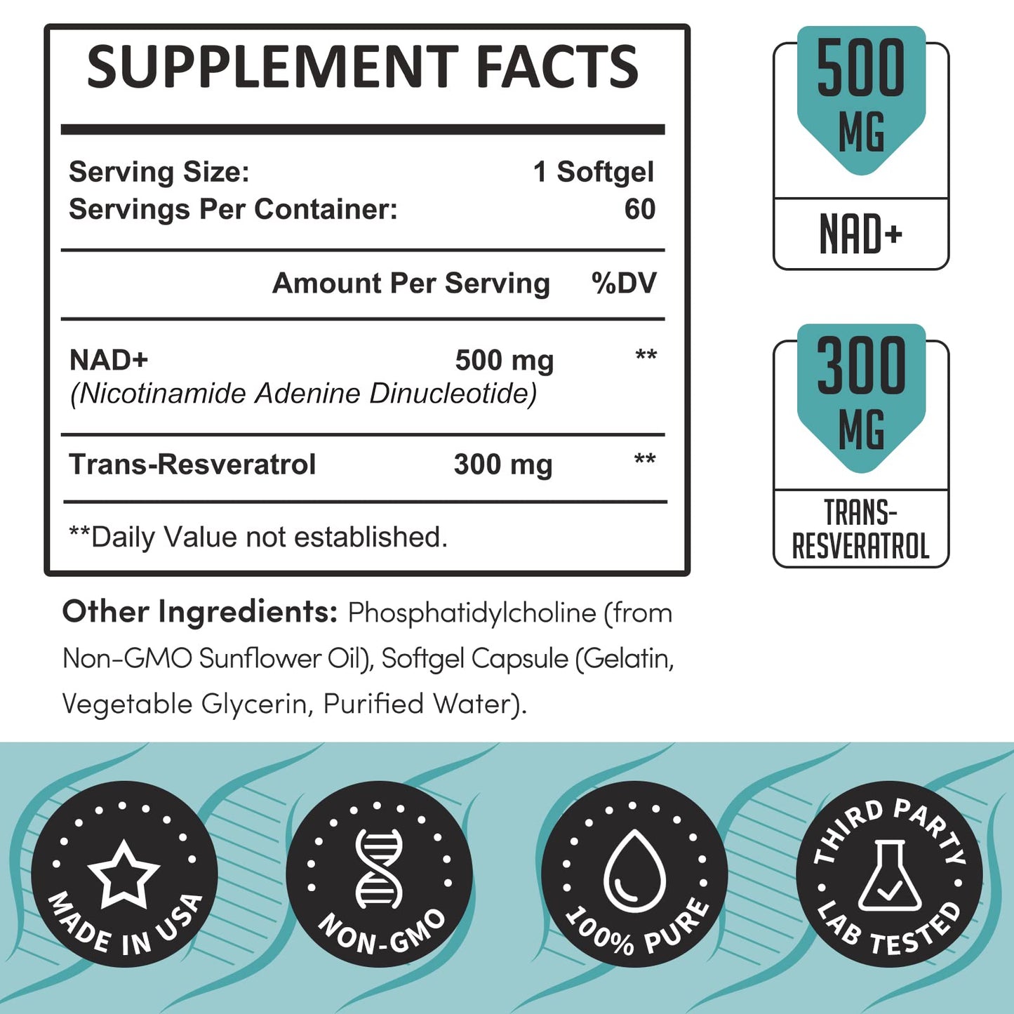 Rhamoph Liposomal NAD+ 800 mg with Trans-Resveratrol 300 mg, Max Absorption, Actual NAD+ Boosting Supplement for Healthy Aging, Cellular Energy, DNA Repair, Longevity - 60 Softgels RhamophBuy Supplements Australia