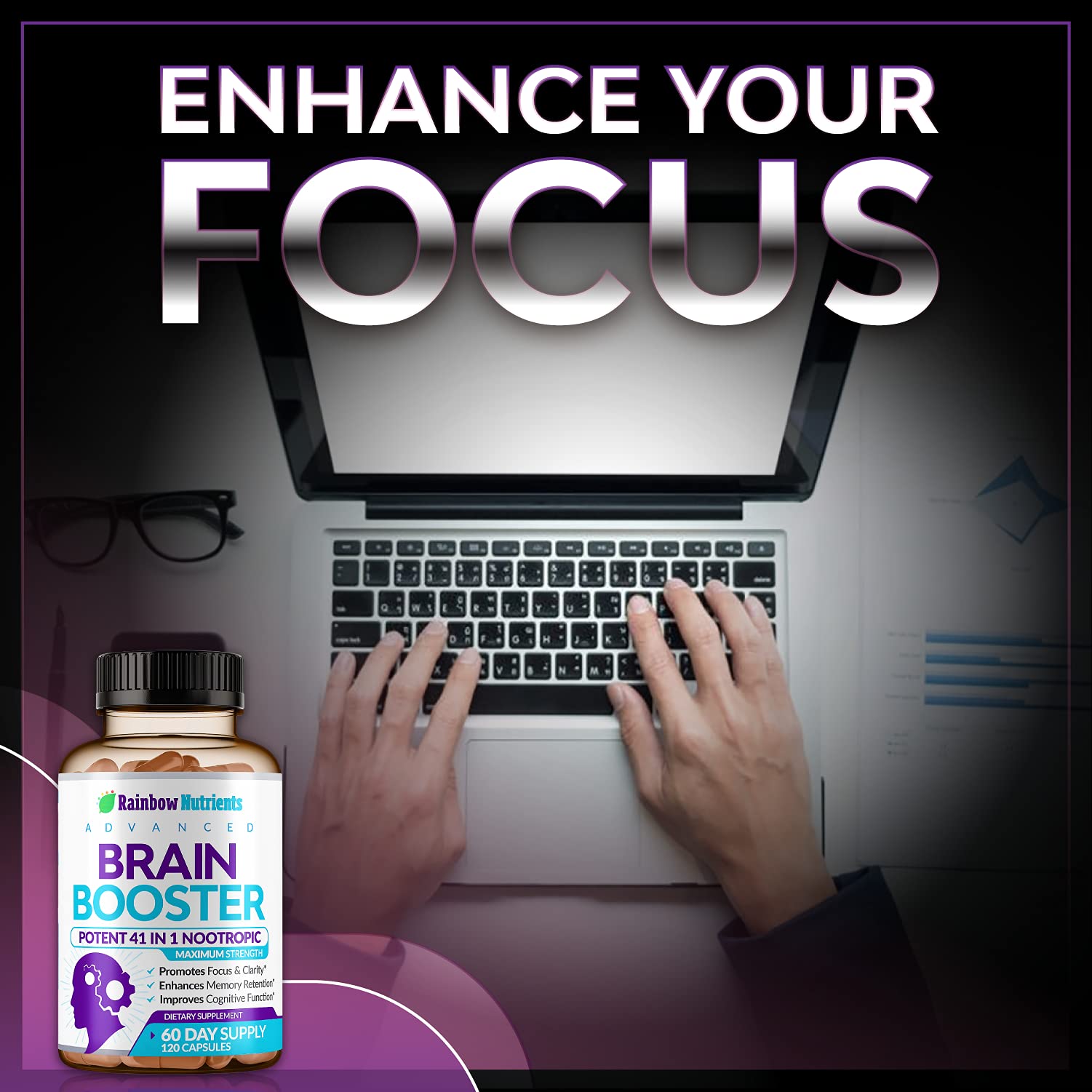 40-in-1 Brain Booster Supplements for Memory, Focus, Clarity, Energy, Performance | Natural Nootropic Brain Support Supplement with DMAE, Bacopa Monnieri & More | For Men & Women | 120 V Capsules Rainbow Nutrients, LLCBuy Supplements Australia
