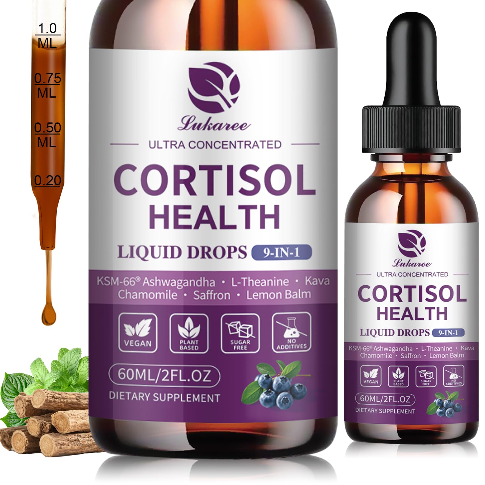 Cortisol Supplements for Women, Cortisol Reducer Manager Detox with KSM-66® Ashwagandha, Kava, Lemon Balm & Vitamin C B5 B6, Lower Cortisol, Hormone Harmony Liquid Drops, 2 FL.OZ, Blueberry Flavor LukareeBuy Supplements Australia