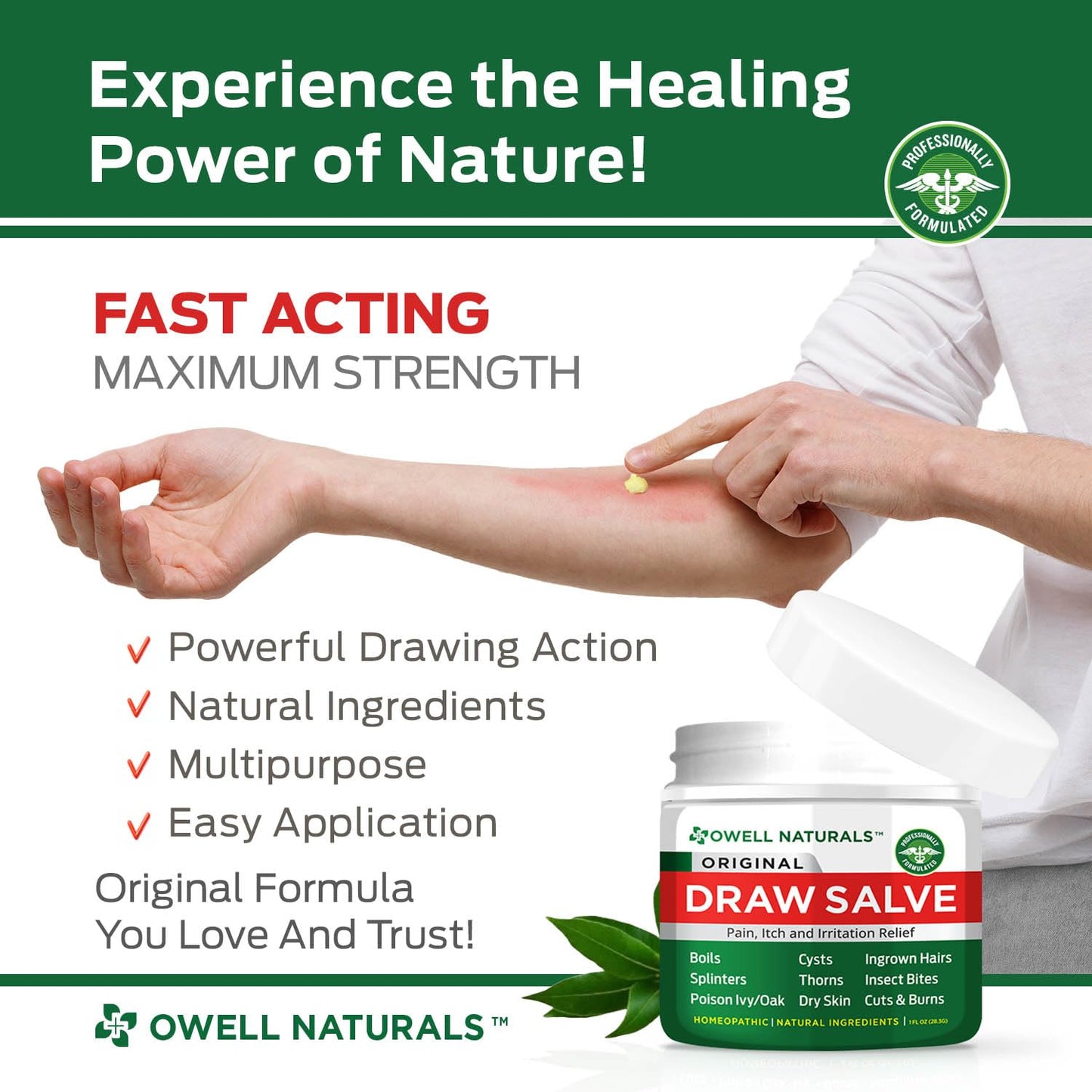 OWELL Naturals Drawing Salve Ointment for Boil & Cyst Removal, Deep Ingrown Hair, Splinter Remover, Bug Spider Bites, Bee Sting, Mosquito Itching, Poison Ivy Owell Naturals buy supplements Au