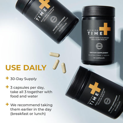 Nuchido Time+ NAD Supplement for Men & Women - Advanced Formula for Healthy Aging, Energy, Focus, Cellular Health & Longevity - Nicotinamide, Alpha Lipoic Acid, Quercetin - 90 Capsules Nuchido Time+Buy Supplements Australia