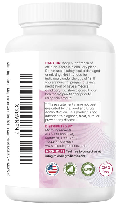Magnesium Complex for Women, 240 Vegetarian Capsules | 20-in-1 Formula - Magnesium Blend with Vitamin D3, K2 Micro Ingredients