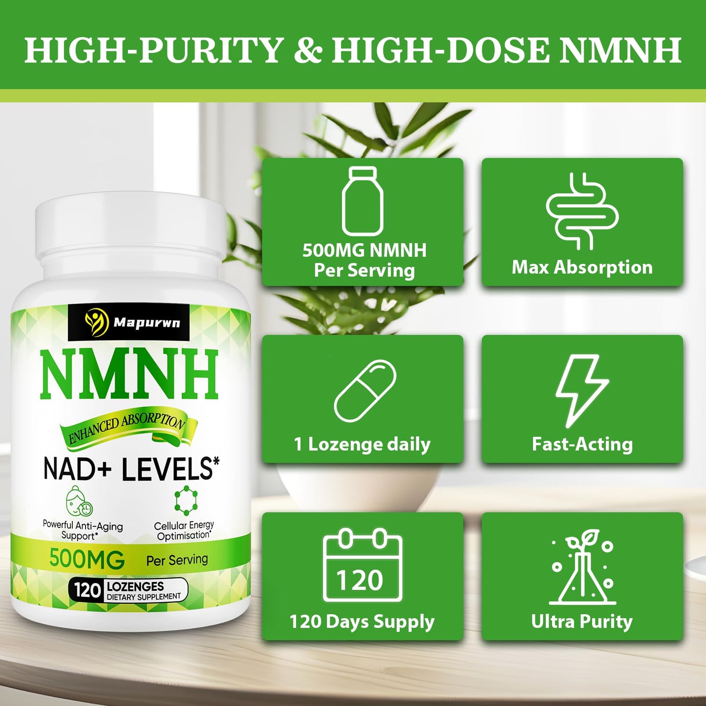 Mapurwn NMNH (Dihydronicotinamide Mononucleotide), NMN Supplement, 500mg per Serving NAD Supplement to Boost NAD+ Levels As We Age for Women & Men, Anti-Aging, Energy, Focus, 120 Count MapurwnBuy Supplements Australia