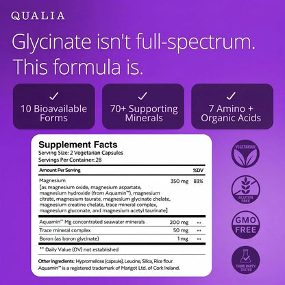 Qualia Magnesium+ | Doctor-Formulated. Premium Formula | High Bioavailability | 10 Forms of Magnesium & 70+ Minerals | Relaxed Mood, restful Sleep QUALIA LIFE SCIENCES