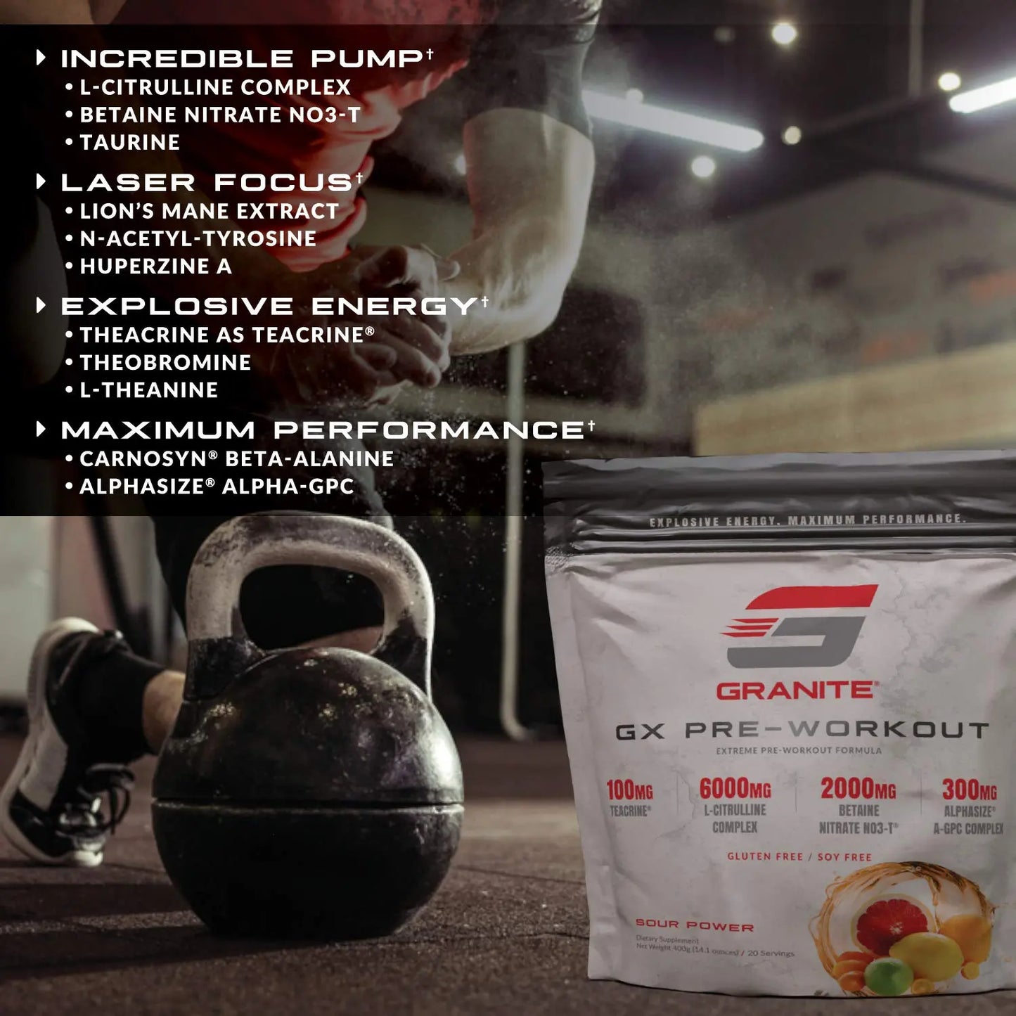 Granite GX Pre-Workout Supplement (Watermelon) Advanced Formula for Pump, Focus Granite Supplements