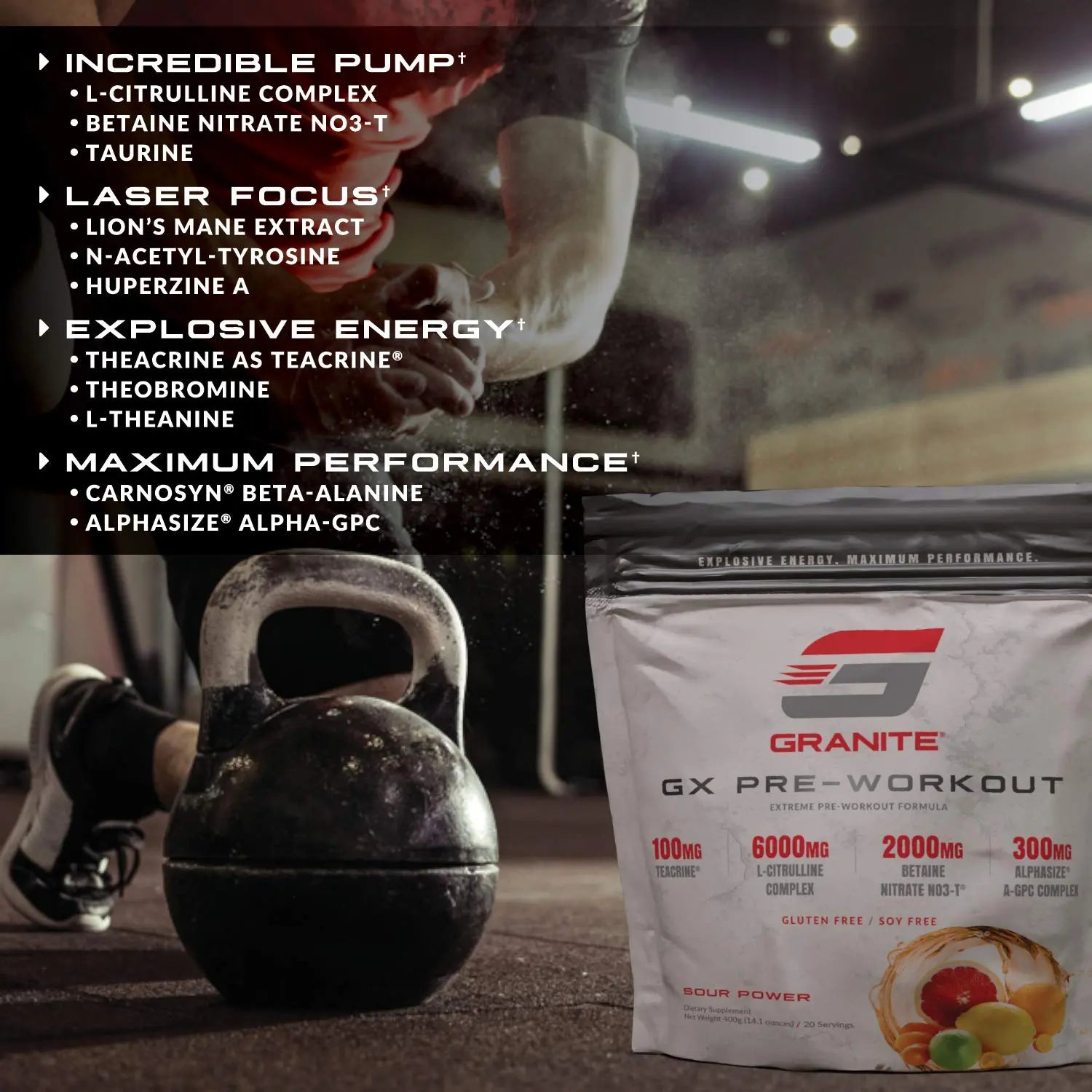 Granite GX Pre-Workout Supplement (Watermelon) Advanced Formula for Pump, Focus Granite Supplements