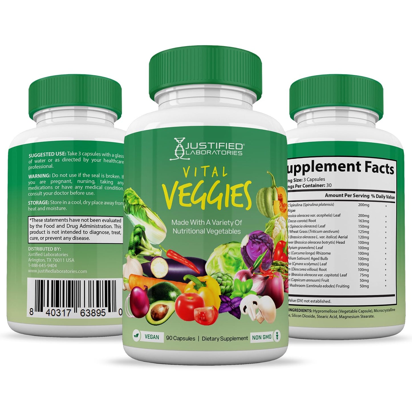 (6 Pack) Vital Fruits and Veggies Supplement Whole Food Red & Green Superfoods Justified Laboratories