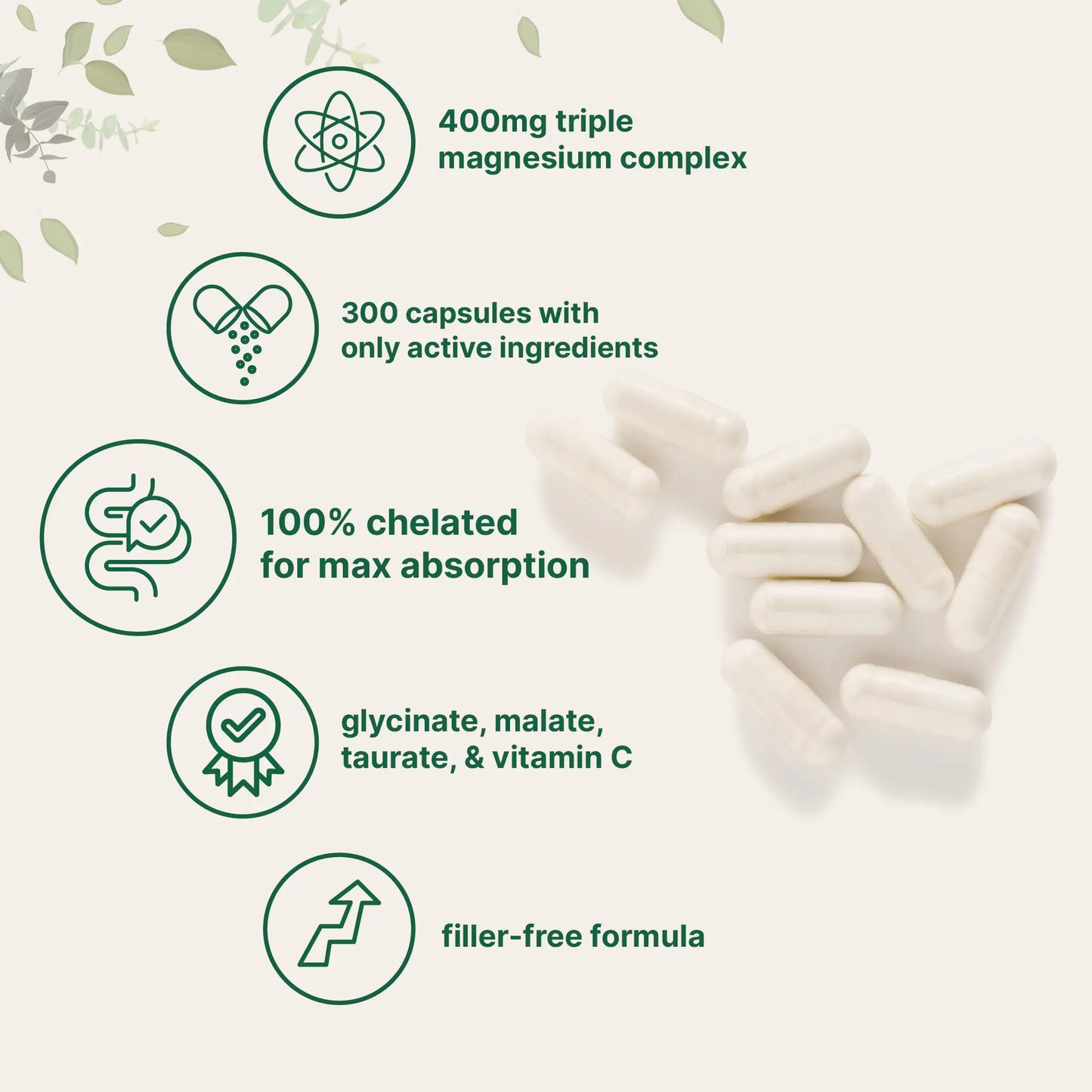 Micro Ingredients Pure Magnesium Complex, 300 Capsules | Triple Magnesium Glycinate, Malate, Taurate with Vitamin C | 100% Chelated | Supports Muscles Micro Ingredients