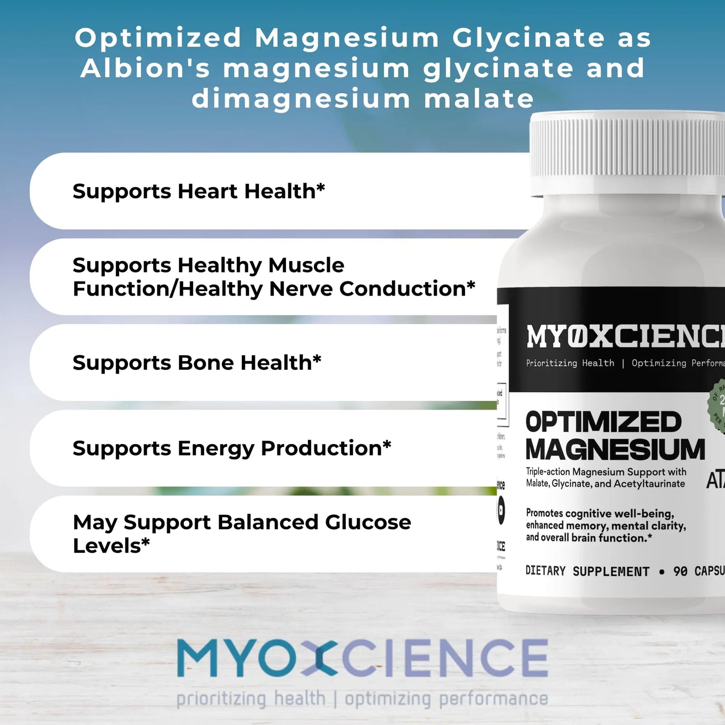 MYOXCIENCE Optimized Magnesium Glycinate + Magnesium Taurate (as ATAmag®) for High Brain Bioavailability to Support Stress Relief and Sleep | 30 Servings MYOXCIENCE buy supplements Au