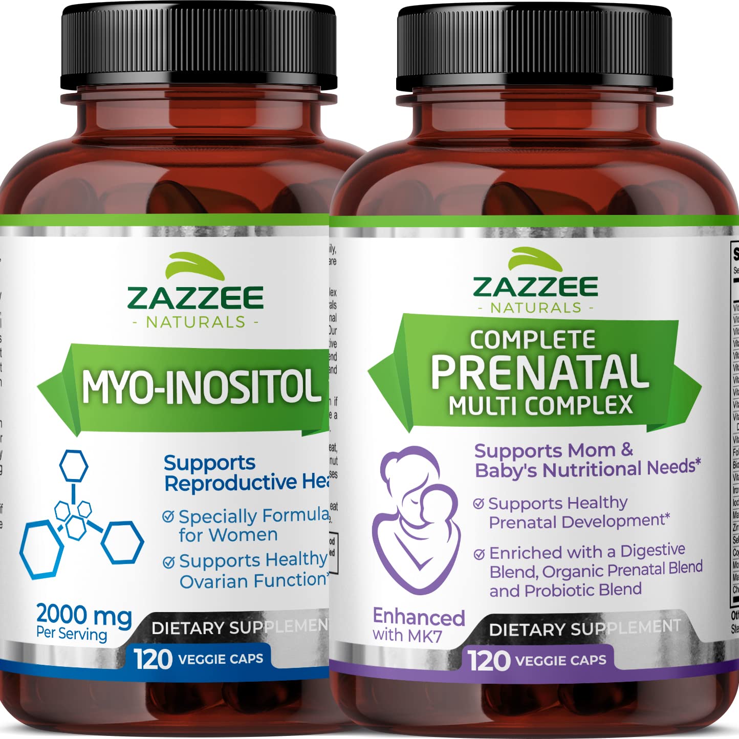 Zazzee Myo-Inositol Capsules and Extra Strength Prenatal Multi Complex Zazzee