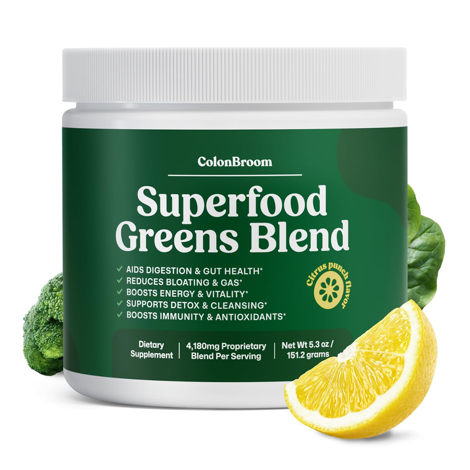 ColonBroom Superfood Greens Powder Supplement | Super Greens Juice Powder with Probiotics, Prebiotics, Spirulina & Chlorella | Natural for Energy, Immunity, Digestion & Detox Support | 28 Servings ColonBroomBuy Supplements Australia