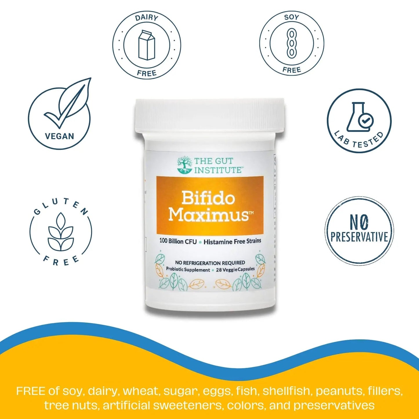 The Gut Institute Bifido Maximus Ultra High Potency Probiotics for Women and Men - Bifidobacterium longum 100 Billion CFUs - 28 ct - 7 Strains - No Histamines - No Refrigeration Needed - Made in USA The Gut Institute buy supplements Au
