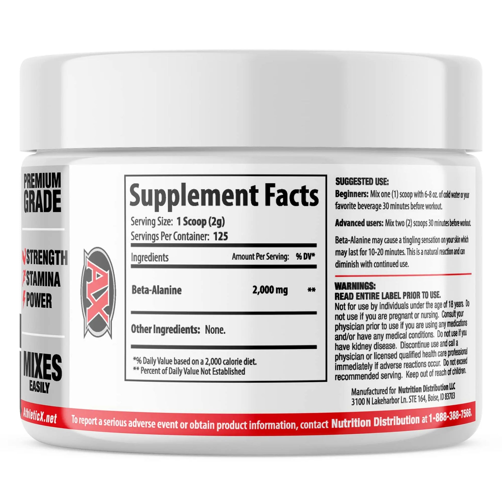 AX Pure Beta Alanine Powder 250 Grams Athletic Xtreme