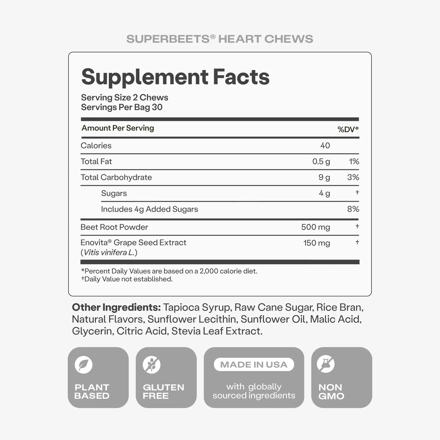 Humann SuperBeets Heart Chews, Beet Root Powder Support Energy Supplement, Nitric Oxide and Blood Pressure Support, Grape Seed Extract & Non-GMO Humann